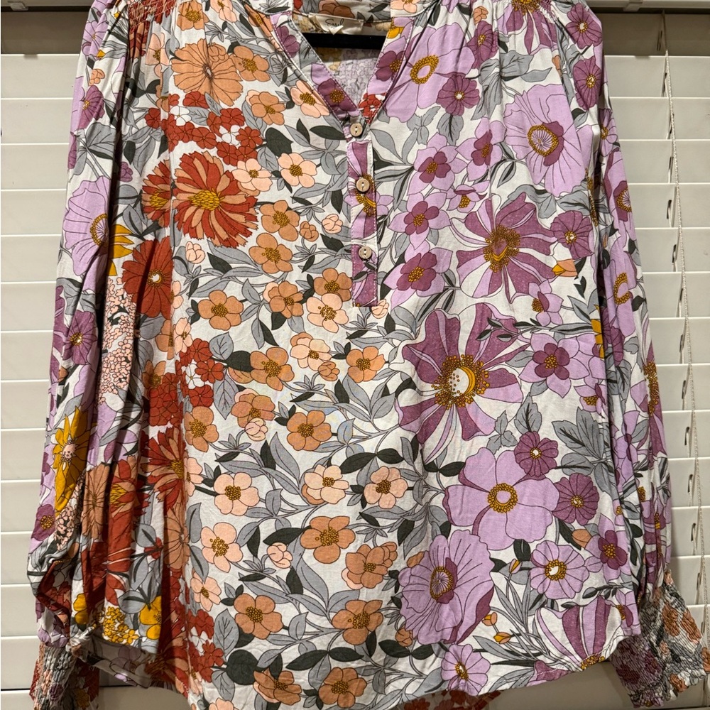 Easel Floral Blouse - Cream and Purple